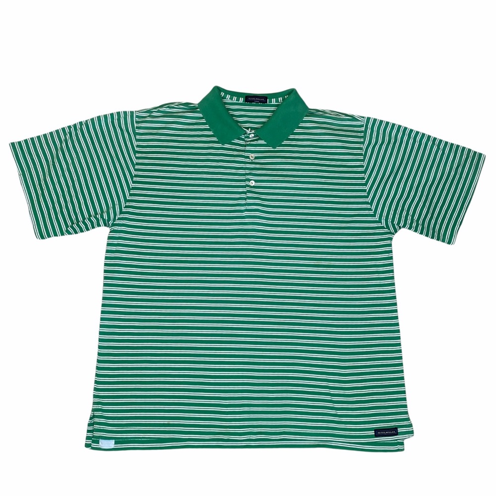 Peter Millar Stretch Stripe Golf Polo Shirt Green White Large